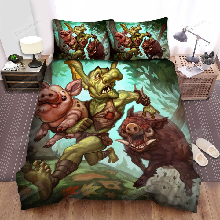 Halloween Goblin Running Away A Wild Boar Bed Sheets Spread Duvet Cover Bedding Sets