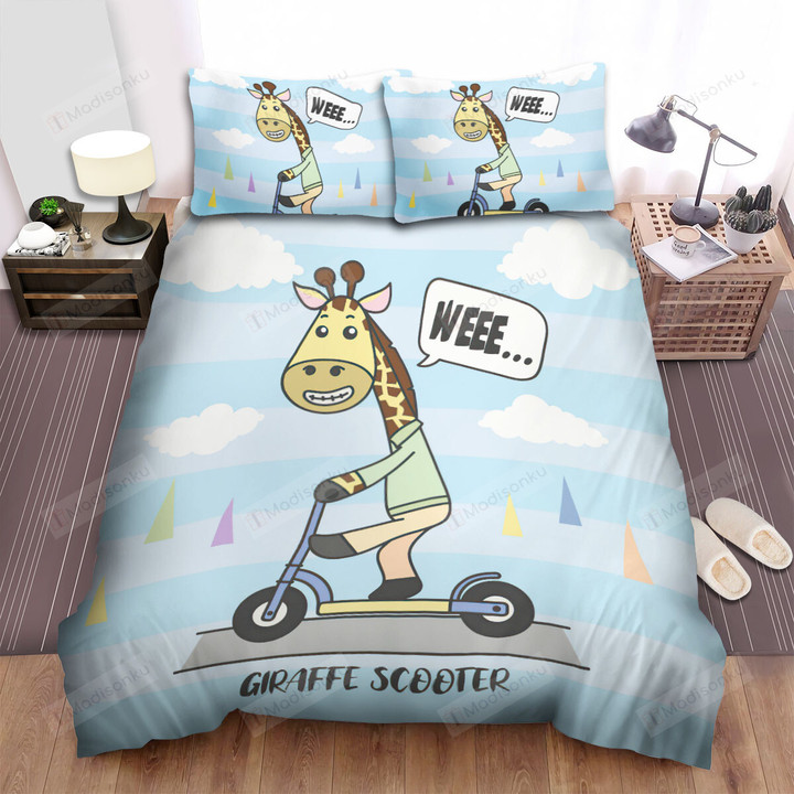 The Giraffe Scooter Art Bed Sheets Spread Duvet Cover Bedding Sets