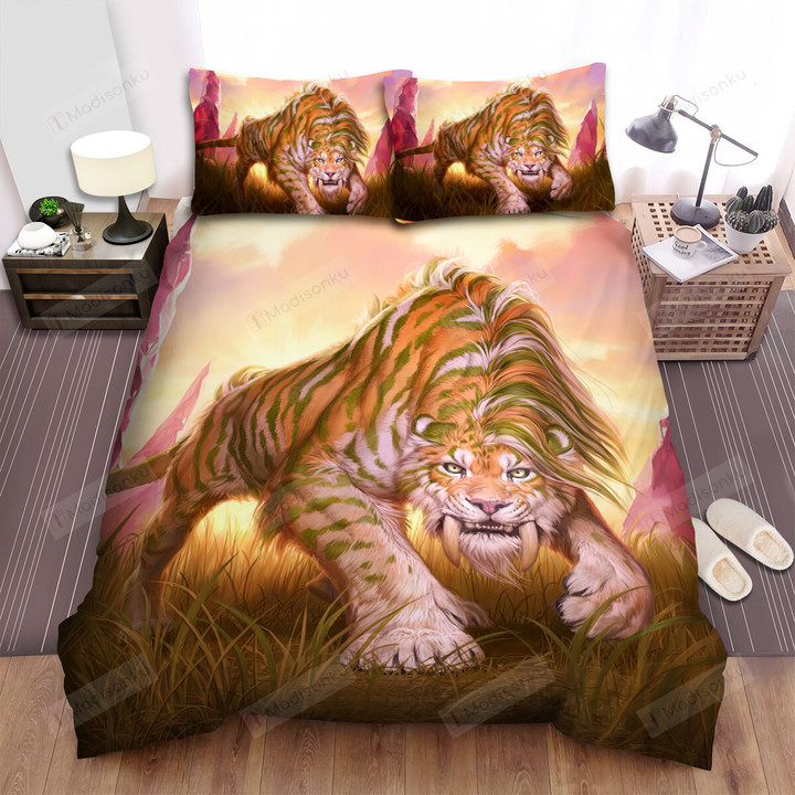 The Wild Animal - The Sabertooth Tiger In The Grass Bed Sheets Spread Duvet Cover Bedding Sets