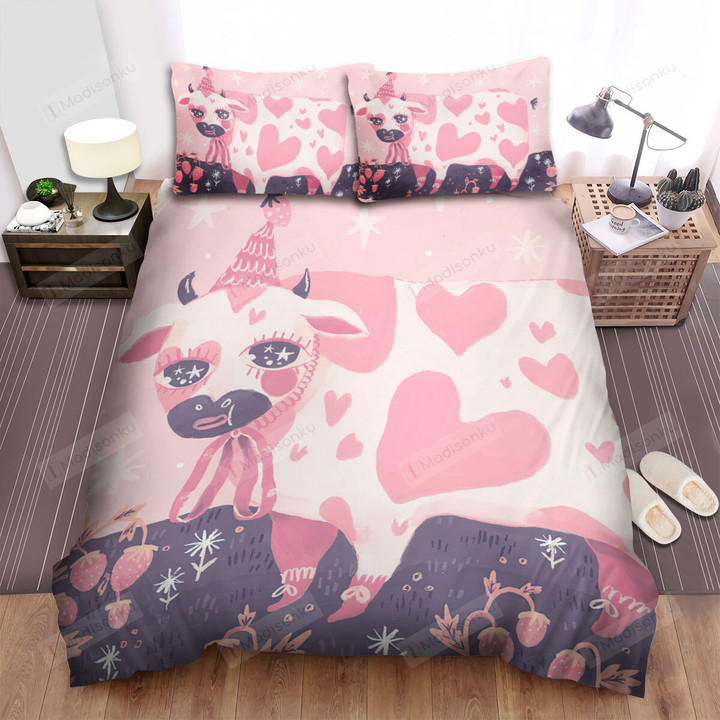 The Cow Wearing A Hat Art Bed Sheets Spread Duvet Cover Bedding Sets