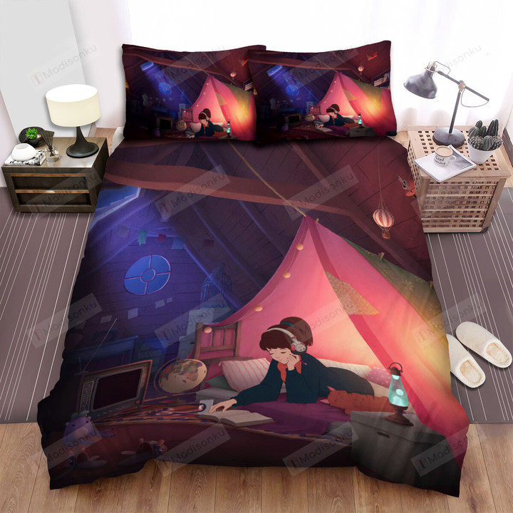 Lofi Girl Studying In A Chill Tent Bed Sheets Spread Duvet Cover Bedding Sets