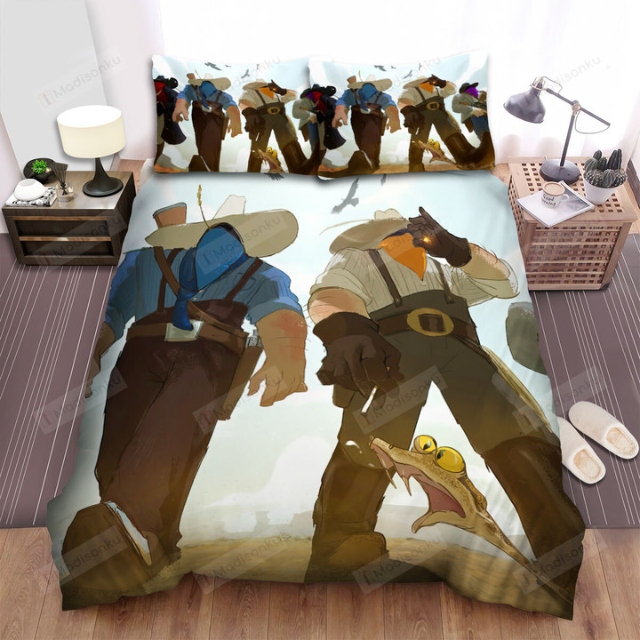 Cowboys In Specific Color Artwork Bed Sheets Spread Duvet Cover Bedding Sets