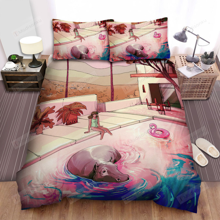 The Hippo In The Pool Bed Sheets Spread Duvet Cover Bedding Sets