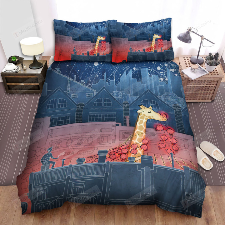 The Wild Creature - The Giraffe Pulling The Lanterns Bed Sheets Spread Duvet Cover Bedding Sets