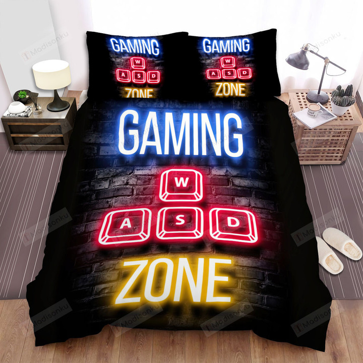 Gaming Gamer Quotes Gaming Zone Wasd Bed Sheets Spread Comforter Duvet Cover Bedding Sets