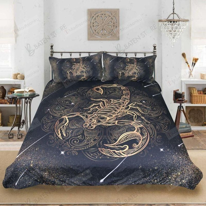 Gold Scorpion Universe Printed Bed Sheets Duvet Cover Bedding Set Great Gifts For Birthday Christmas Thanksgiving