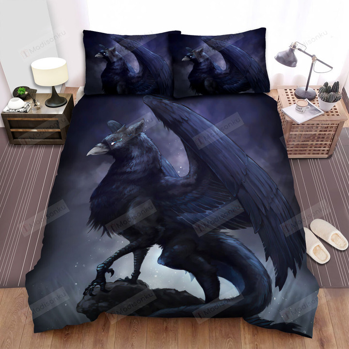 Dark Griffin Pearched On A Rock Bed Sheets Spread Duvet Cover Bedding Sets