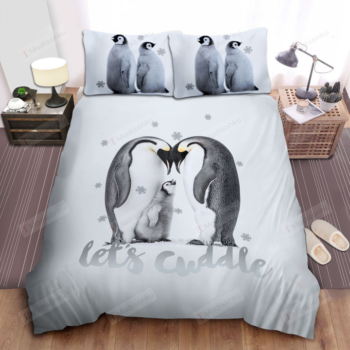Penguin Family Let's Cuddle Cotton Bed Sheets Spread Comforter Duvet Cover Bedding Sets Perfect Gifts For Penguin Lover Gifts For Birthday Christmas Thanksgiving