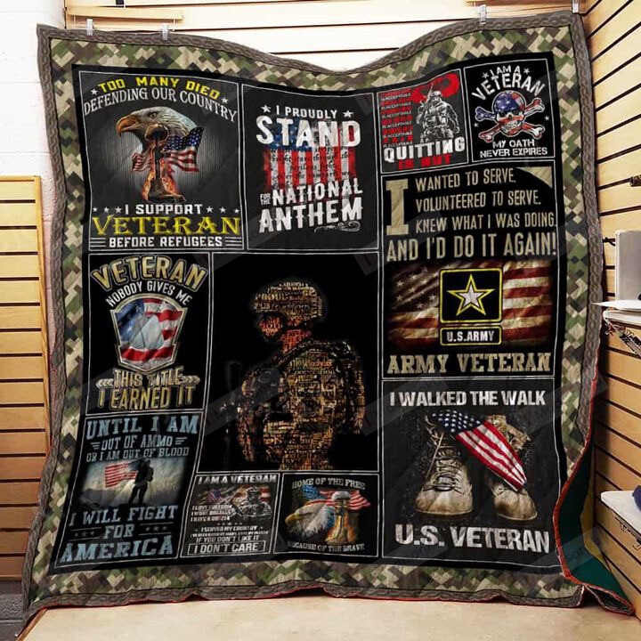 I Am A Proud U.S Veteran Quilt Blanket Great Customized Blanket Gifts For Birthday Christmas Thanksgiving
