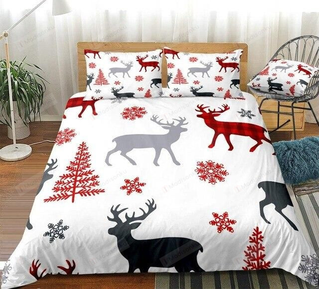 Merry Christmas Deer Cotton Bed Sheets Spread Comforter Duvet Cover Bedding Sets