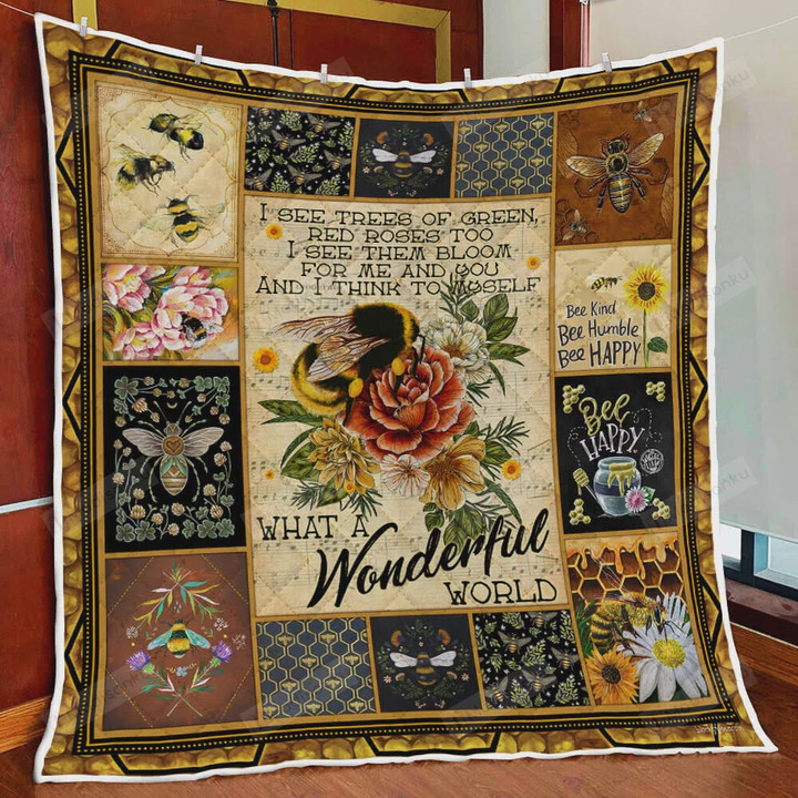 Bee Kind Be Humble Be Happy What A Wonderful World Quilt Blanket Great Customized Blanket Gifts For Birthday Christmas Thanksgiving