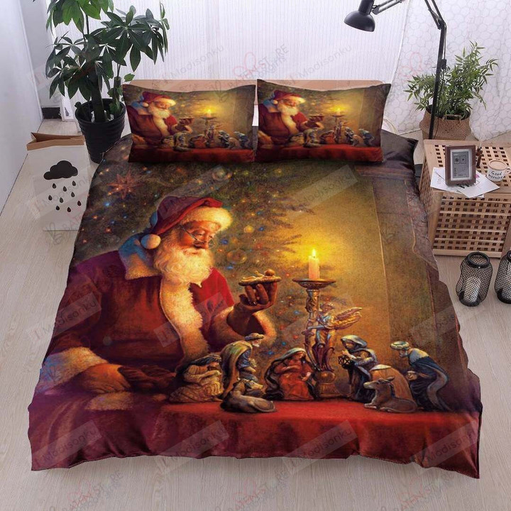 Christmas Night With Santa Printed Bed Sheets Spread Duvet Cover Bedding Sets