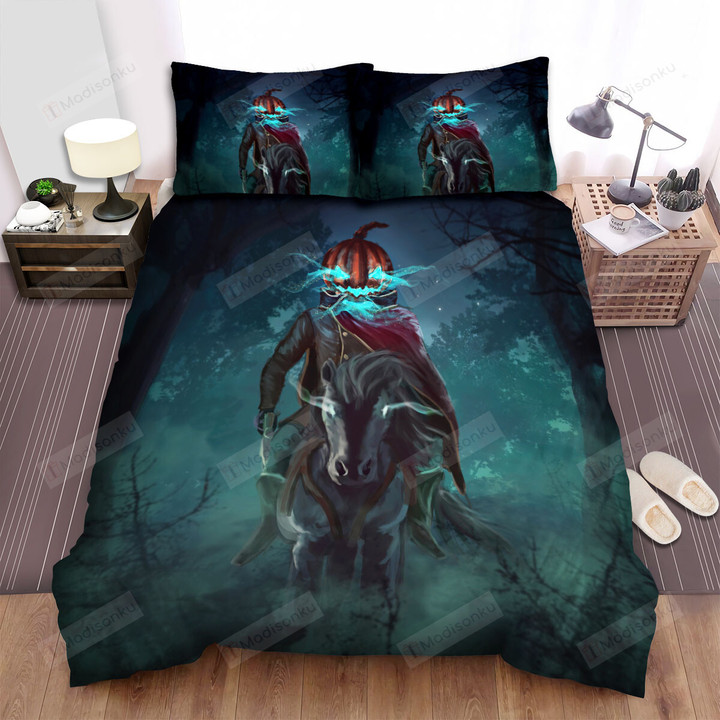 Halloween The Headless Horseman In The Dark Artwork Bed Sheets Spread Duvet Cover Bedding Sets