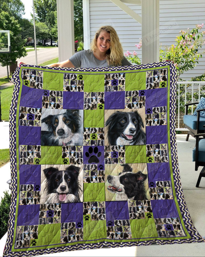Border Collie Dogs Paw Cute Quilt Blanket Great Customized Gifts For Birthday Christmas Thanksgiving Anniversary