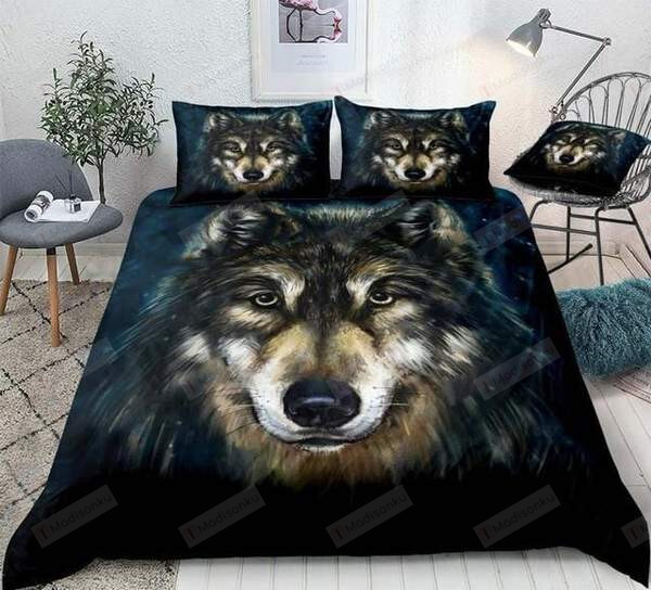 Watercolor Wolf Head Cotton Bed Sheets Spread Comforter Duvet Cover Bedding Sets