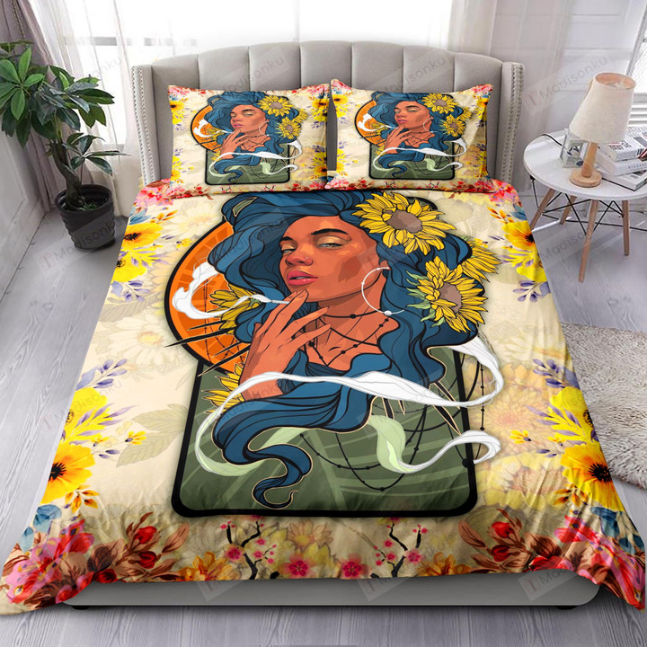 Sunflower Black Girl Smoking Bedding Set Bed Sheets Spread Comforter Duvet Cover Bedding Sets
