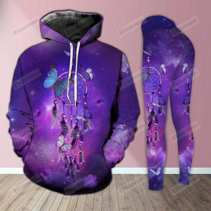 Butterfly Dreamcatcher Purple Galaxy Hoodie And Legging All Over Printed
