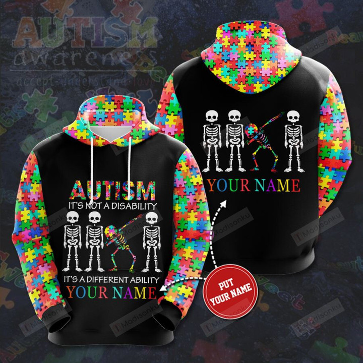 Personalized Autism Awareness Custom Name 3D All Over Print Hoodie, Zip-up Hoodie