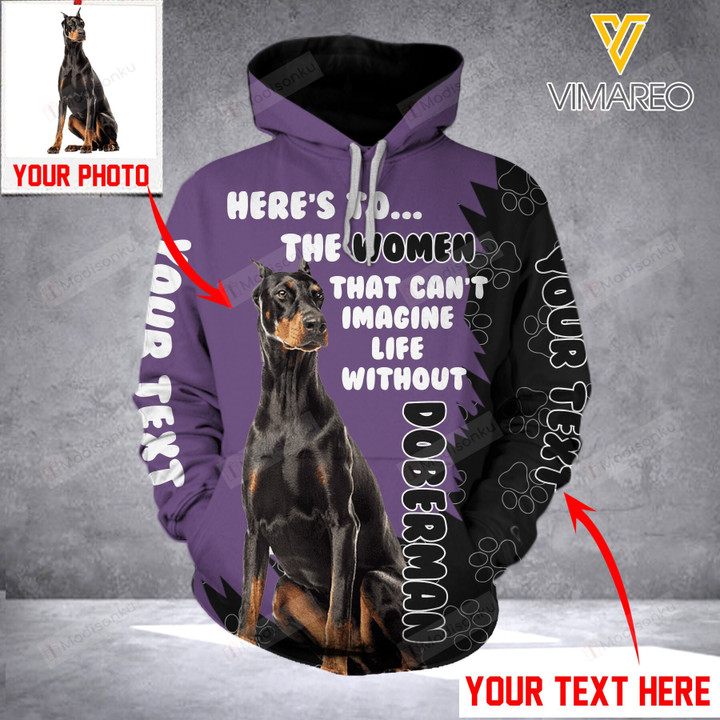 Personalized Custom Text And Photo Doberman Dog 3D All Over Print Hoodie, Zip-up Hoodie