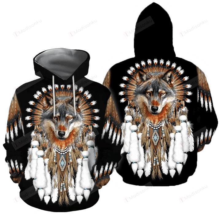 Native Wolf Dreamcatcher 3D All Over Print Hoodie, Zip-up Hoodie