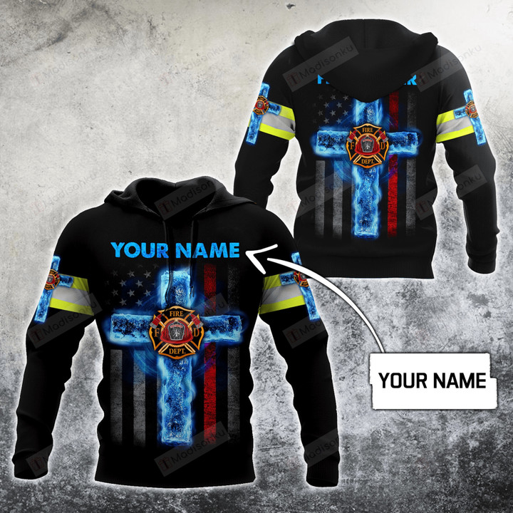 Personalized Custom Name Jesus And Firefighter Dept. 3D All Over Print Hoodie, Zip-up Hoodie