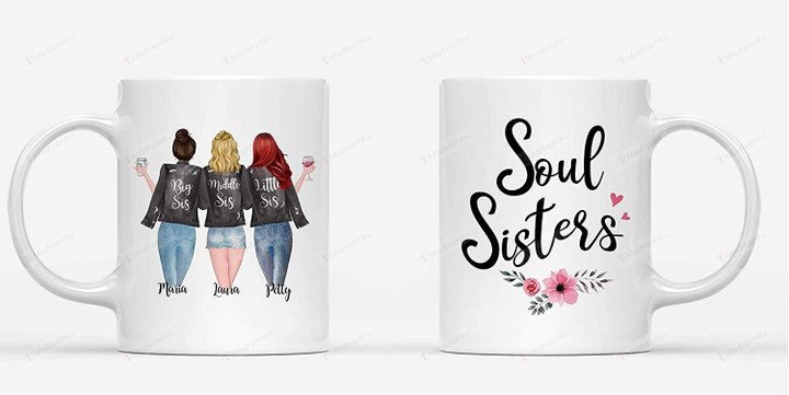 Personalized Sister Mug From Sister, To Best Friend, Up To 3 Girls With Angel Wings, Birthday Christmas Gifts For Sisters Forever, Bestie, Unbiological Sisters Customized To Soul Sisters Coffee Mug