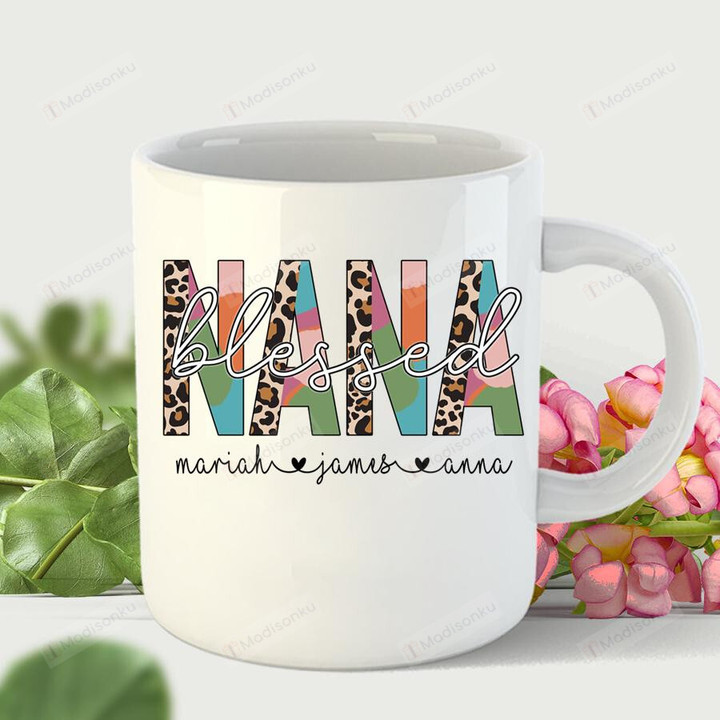 Personalized Blessed Nana Leopard Color Mug Gifts For Her, Mother's Day ,Birthday, Anniversary Customized Name Ceramic Coffee Mug 11-15 Oz
