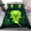Cool Green Light Skull Weed Leaf Seamless Pattern Bedding Set NTH113