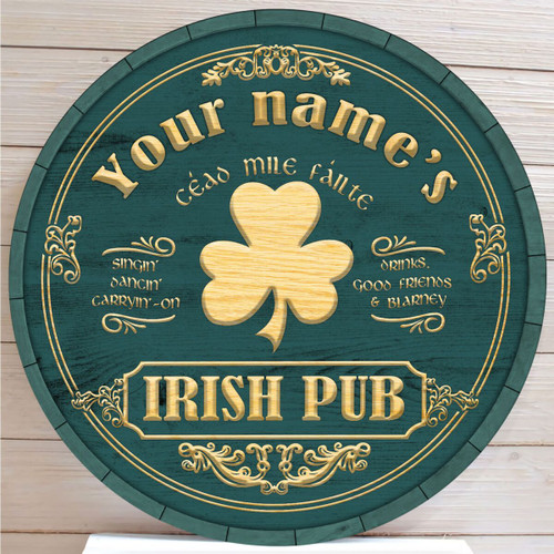 Personalized Your Name Irish Pub Round Wood Sign WS10
