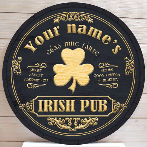 Personalized Your Name Irish Pub Round Wood Sign WS13