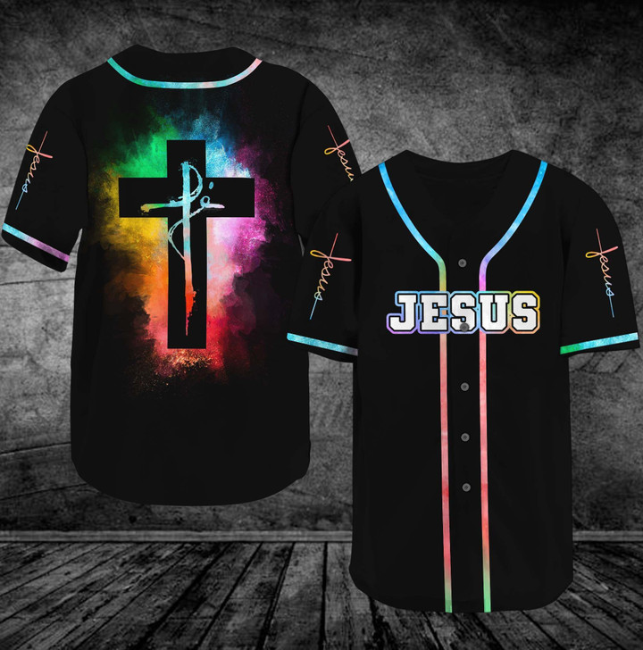 Jesus - Colorful cross Baseball Jersey GOD07
