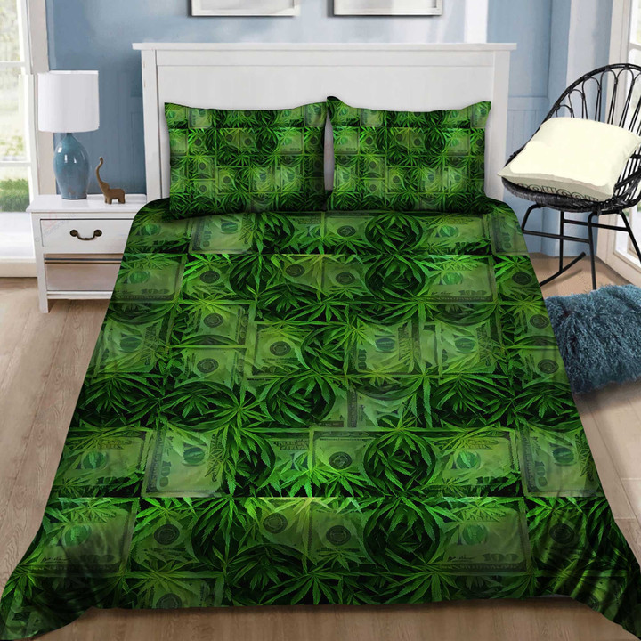 420 Green Weed Leaf And Dollar Bedding Set NTH138