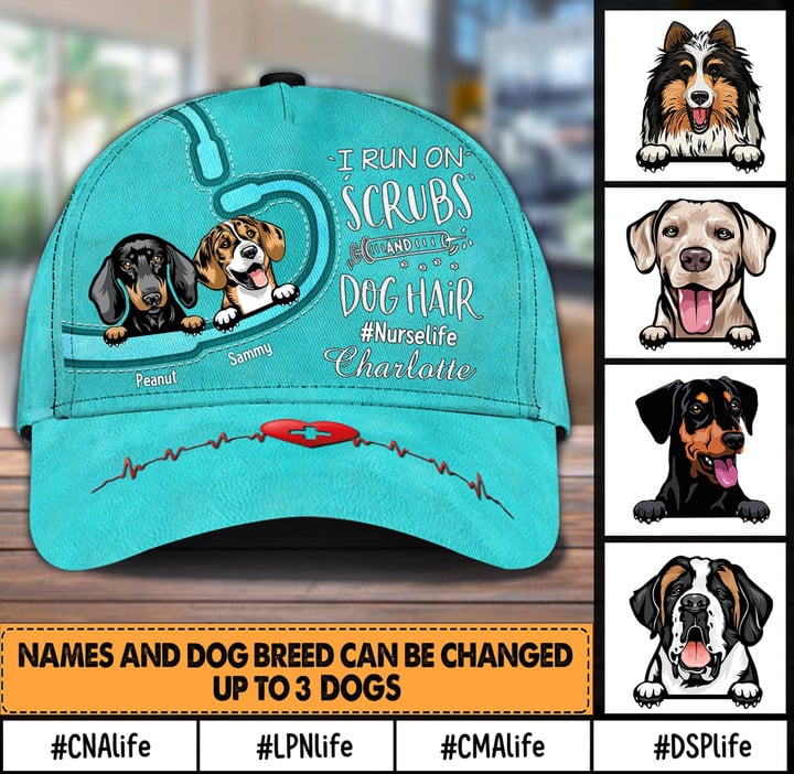 I Run On Scrubs And Dog Hair Personalized Classic Cap - Gift For Dog Lovers
