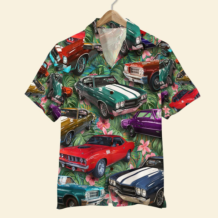 Muscle Car Hawaiian Shirt - Custom Car Photo - Floral Pattern
