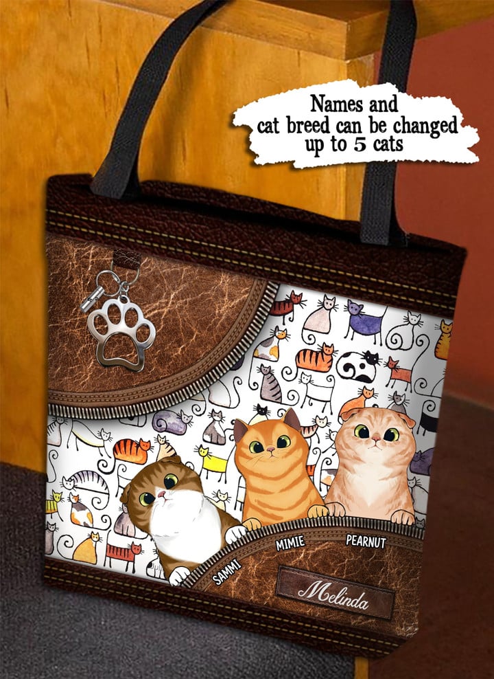 Cat Colorful Sketches With Zippers Personalized Tote Bag - TO040PS07 - BMGifts (formerly Best Memorial Gifts)