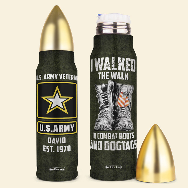 Veteran Bullet Tumbler - Custom Military Unit - I Walked The Walk In Combat Boots And Dogtags BT2