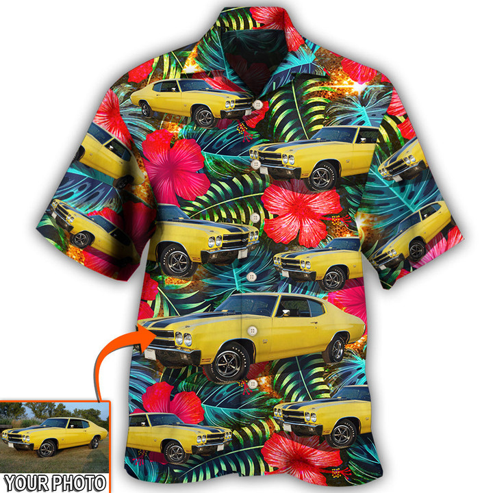 Car Chevelle Car Cool Tropical Flower Custom Photo - Hawaiian Shirt - Owl Ohh
