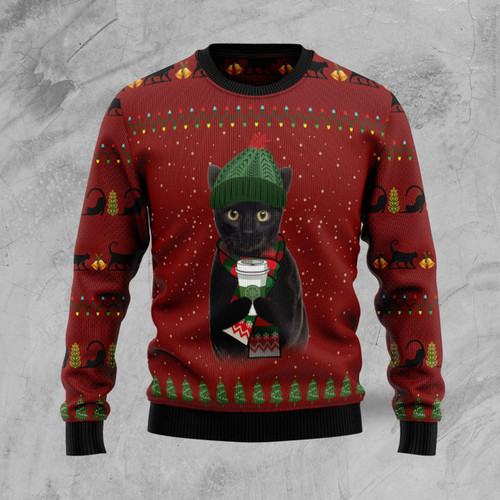 Black Cat Coffee Ugly Christmas Sweater | For Men & Women | Adult | US5167