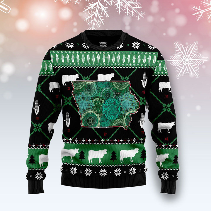 Iowa USA Symbols Pattern Ugly Christmas Sweater | For Men & Women | Adult | US4494