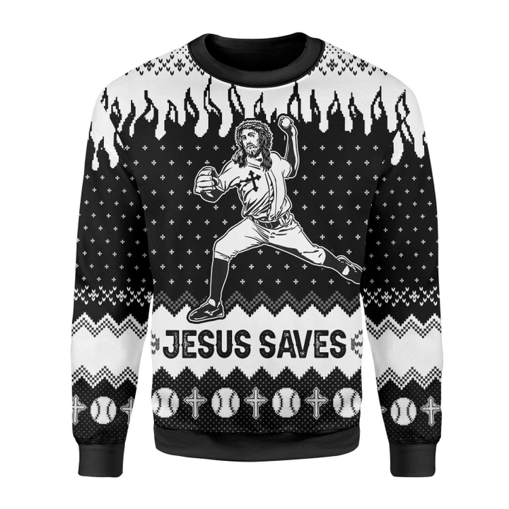 Jesus Saves Baseball Ugly Christmas Sweater | For Men & Women | Adult | US3696