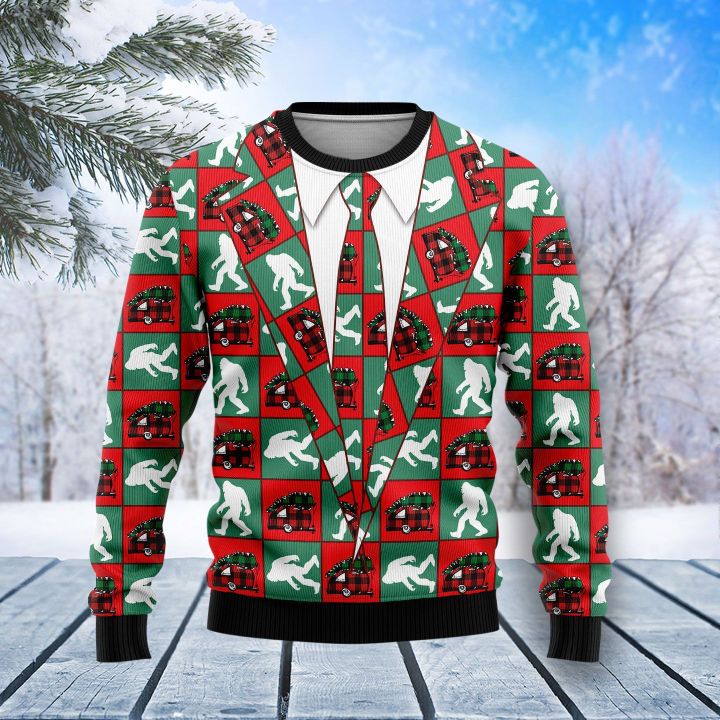 Bigfoot Camping Christmas Ugly Christmas Sweater | For Men & Women | Adult | US5145