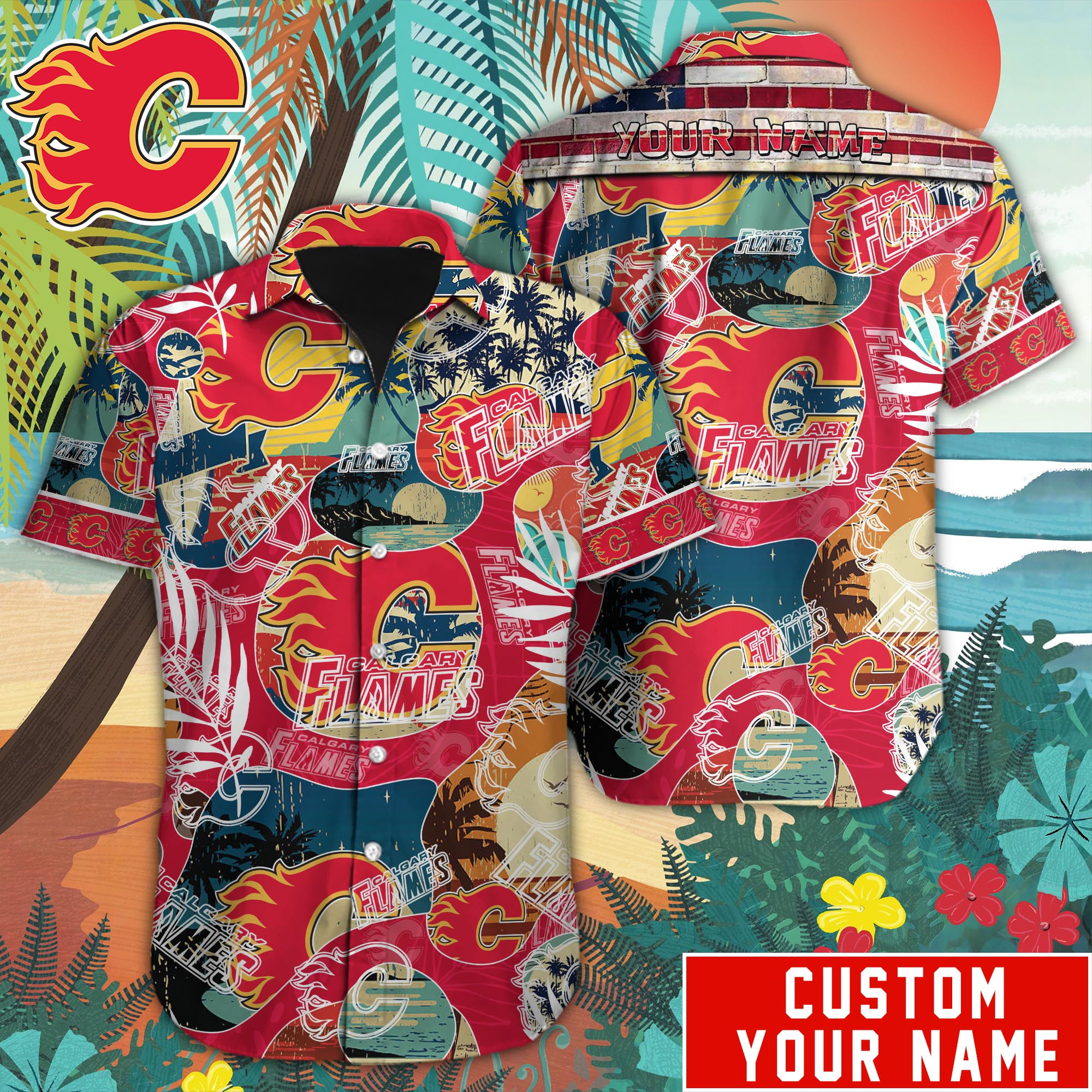 Calgary Flames Custom Name Hawaiian Shirt M-38779