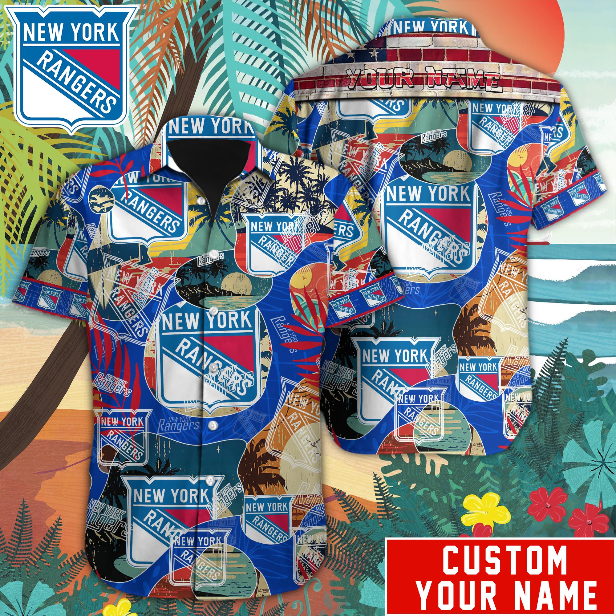 New York Rangers Custom Name Hawaiian Shirt M-38779