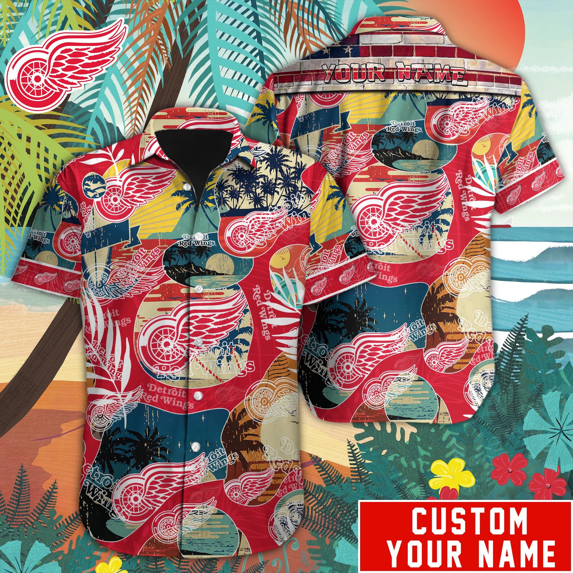 Detroit Red Wings Custom Name Hawaiian Shirt M-38779