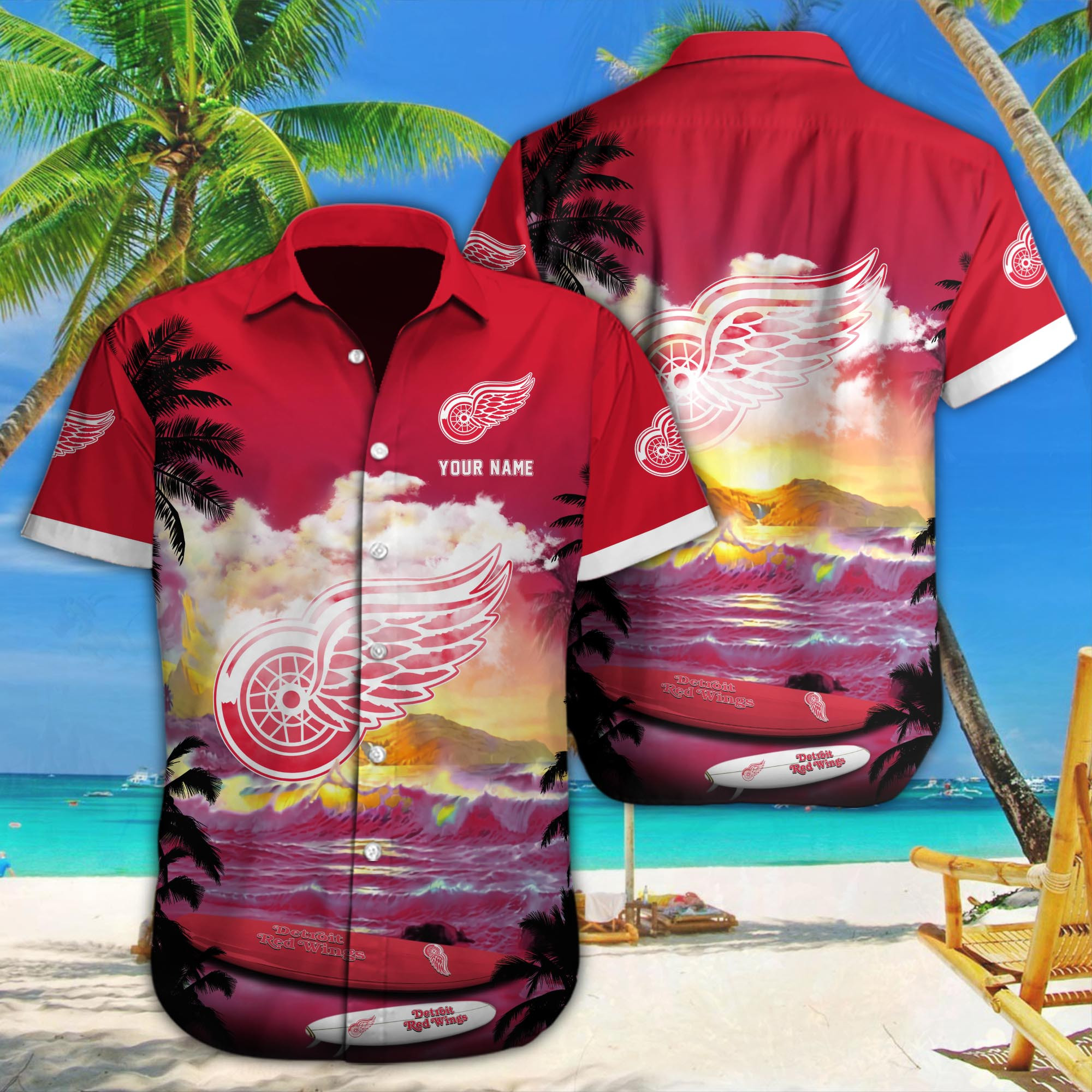Detroit Red Wings Custom Name Hawaiian Shirt M-38981-34350