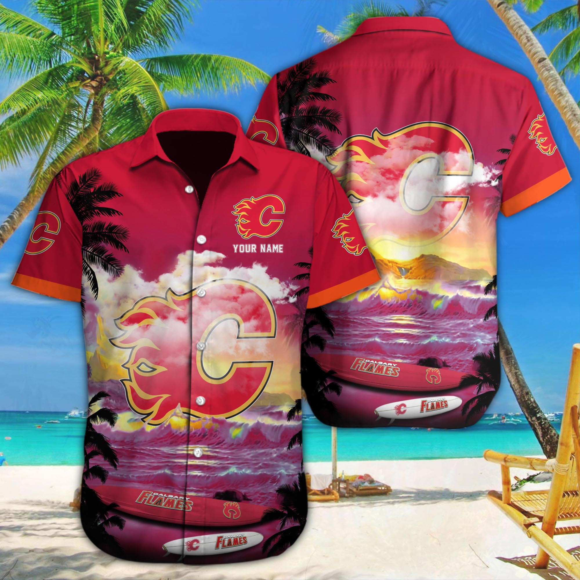 Calgary Flames Custom Name Hawaiian Shirt M-38981-34350