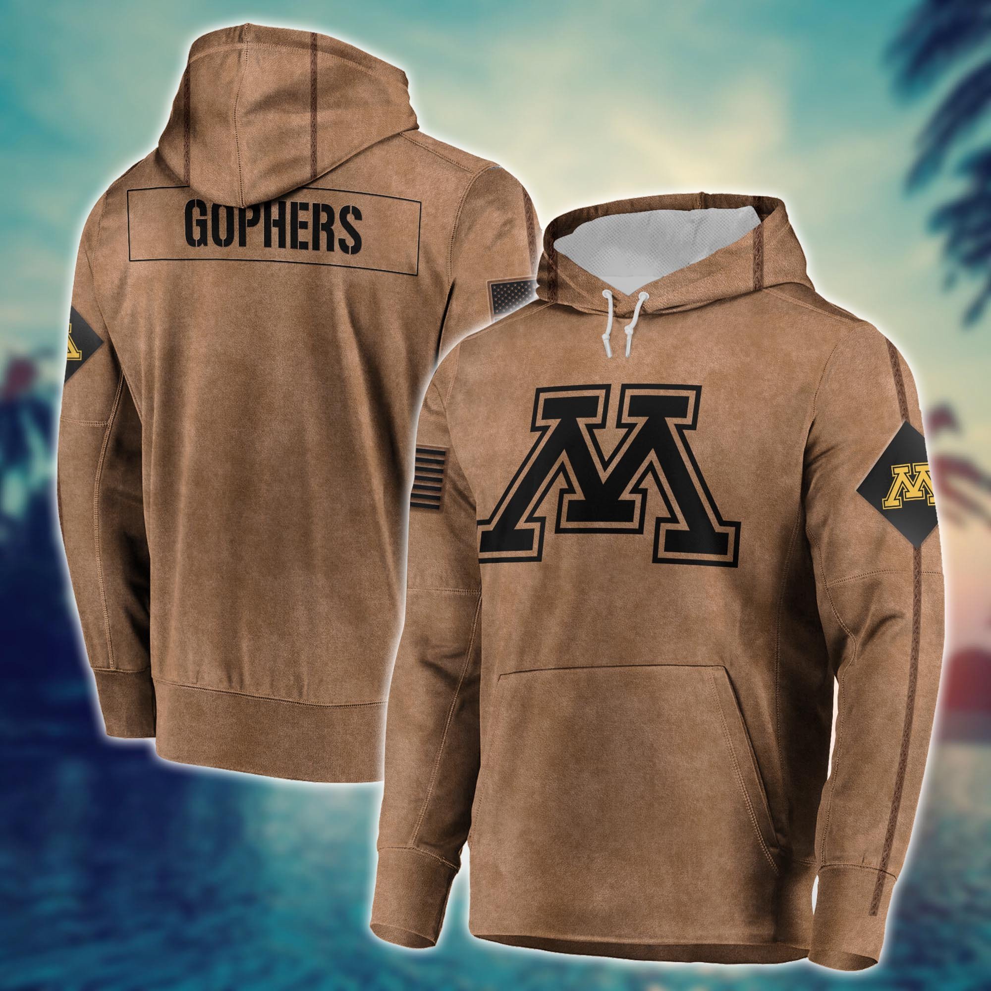 Minnesota Golden Gophers Brown Salute To Service Club Pullover Hoodie