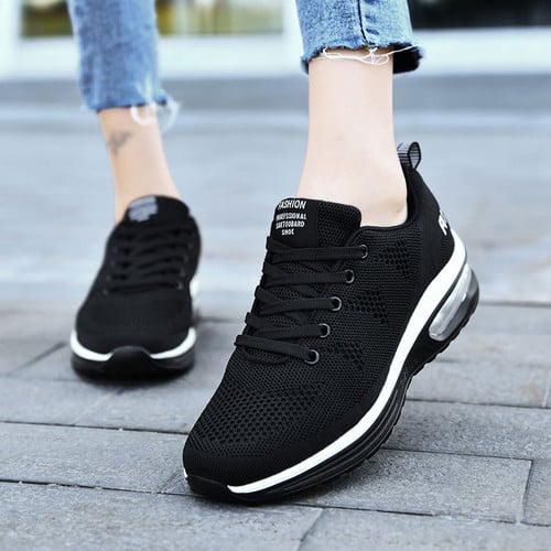 Sominic Women Orthopedic Sneakers Lace Air Cushioning Mesh Upper Elastic Soles Non-slip Extra Comfort Lightweight Trendy Sporty Running Shoes