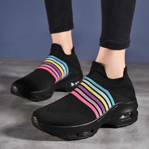 Sominic Women Orthopedic Knitted Slip-on Durable Soles Breathable On-fleek Striped design Sporty Casual Shoe