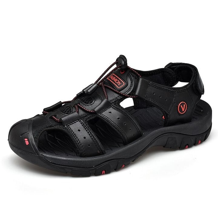 Sominic Men Leather Outdoor Beach Hiking Sandals Breathable Comfortable Non-slip Outsole Design